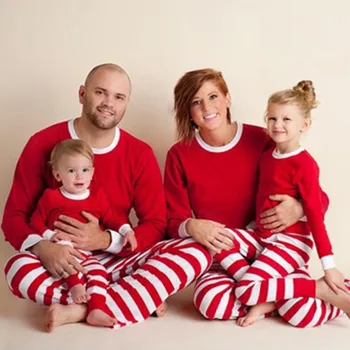 Dryžuotas Kalėdų Pižama Nustatyti, Mama, Dukra Visą Rankovės Sleepwear Šeimos derinti Drabužius Tėvų ir vaikų Šeimos, Komplektai, naktiniai drabužiai