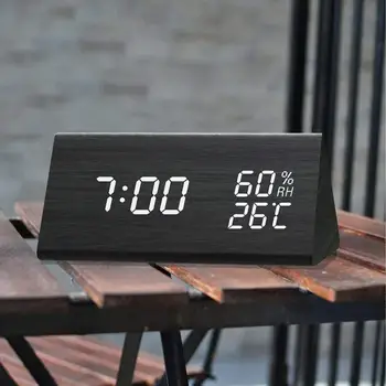Drėgmės ir Temperatūros Žadintuvas Trikampis Skaitmeninės Kūdikių Kambarys Medienos Laikrodis Išjungti Šviesos LED Elektroniniai Dovanų 2020 karšto sandarinimo
