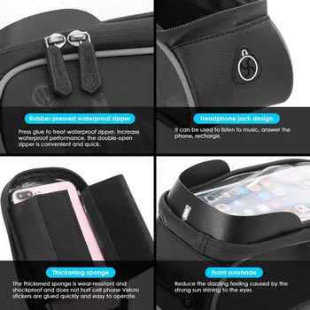 Dviračių mobiliojo telefono priekyje rėmo maišelį dviračio krepšys, atsparus vandeniui mobiliojo telefono stovas top vamzdelių krepšys, tinka 6,5 cm