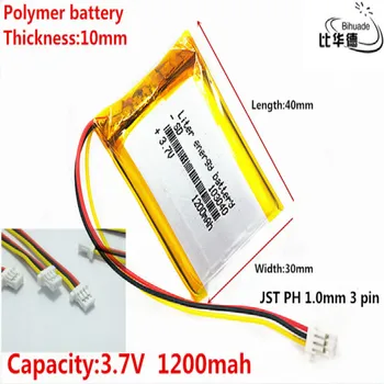 DĻSV PH 1,0 mm 3 pin Litro energijos baterija 3.7 V,1200mAH 103040 Polimeras ličio jonų / Li-ion baterija tablet pc BANKAS,GPS,mp3,mp4