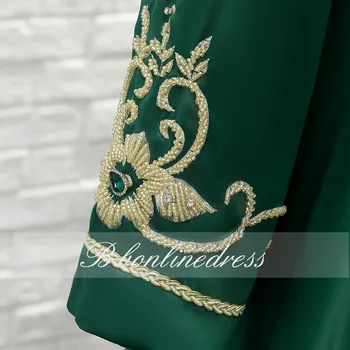 Elegantiška Žalia Promenadzie Suknelė Kristalų Duobute Satin A-Line Musulmonų Vakaro Suknelės 2020 V-Kaklo, Siuvinėjimo Dubajus Šalis Suknelė vestidos