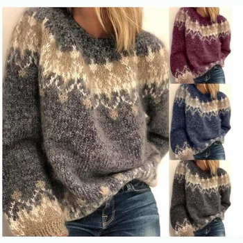 Elegantiškas Moterų Megzti Megztinis, Vintage O-Kaklo Kratinys Ilgomis Rankovėmis Moteriška Megztinis Storas Šiltas Lady Laisvi Megztiniai Megztinis