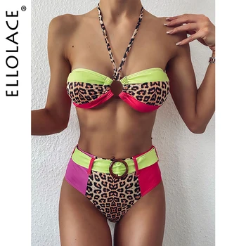 Ellolace Bandeau Plisuotos Bikini Moterų maudymosi kostiumėlį, Micro Bikini Push Up Apynasrio Maudymosi Kostiumą Pachwork maudymosi Kostiumėliai 2020 Biquini