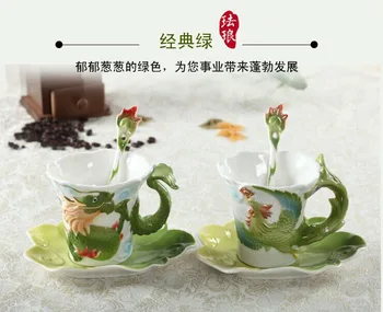 Emalio Porcelianiniai Kavos puodeliai, Drakonas ir Feniksas puodelio arbatos nustatyti Kaulų Kinijos porceliano puodelis gimtadienio dovana