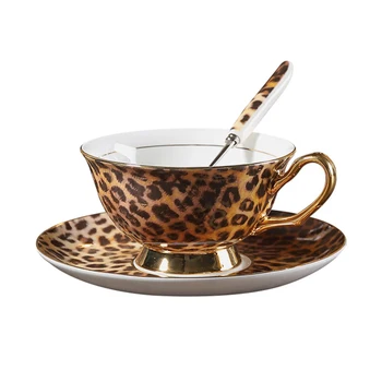Europa Classic, Leopardas spausdinimui Kaulų Kinija kavos puodelius ir lėkštutes kavos puodelio indų rinkinys Ranka-dažytos Golden rim Namų Šaliai arbatos puodelio