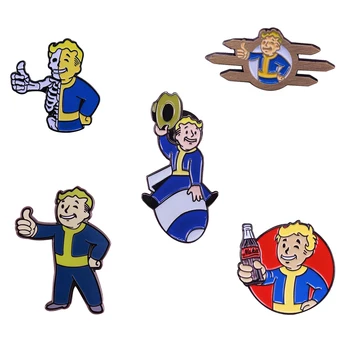 Fallout 4 ant Garų Vault Boy Kūrybiškumą Sunku Emalio Pin Atvartas Smeigtukai Surinkimo Ženklelis