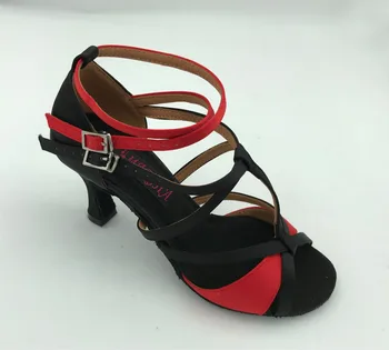 Fashional pramoginiai lotynų šokių batelius salsa tango batai juoda raudona satino moterų 6232BR