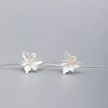 Flyleaf Augalų Aukso Gėlių Širdies Šveitimas Earings Bižuterijos Ilgai Lašas Auskarai Moterims, Nekilnojamojo 925 Sterlingas Sidabro Fine Jewelry