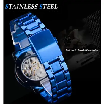 Forsining Blue Diamond Permatomas Skeletas Vyrų Mechaninis Laikrodis Nerūdijančio Plieno Šviesos Rankas Laikrodis Atsitiktinis Verslo Laikrodis