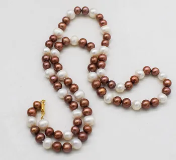 Frershwater perlų balta ruda netoli apvalūs karoliai 30inch 7-9mm didmeninė karoliukai pobūdžio FPPJ moteris 2018