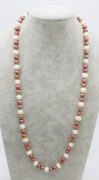 Frershwater perlų balta ruda netoli apvalūs karoliai 30inch 7-9mm didmeninė karoliukai pobūdžio FPPJ moteris 2018