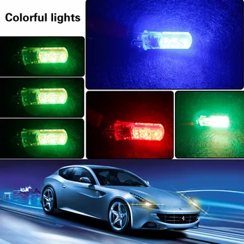 GEETANS 4PCS T10 W5W LED Automobilių Šviesos 5050 SMD RGB 12V Salono Apšvietimas Posūkio Signalo Žibintai RGB Nuotolinio Valdymo Lempos Automobilių Stiliaus CJ