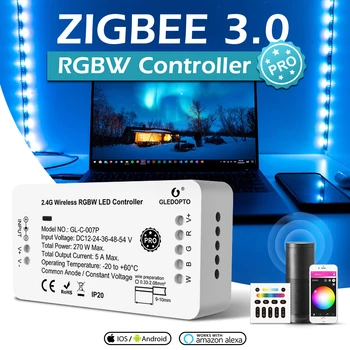 GLEDOPTO Zigbee 3.0 DC12-24V Smart Pro RGBW LED ZigBee Juostos Valdiklis dirbti su 