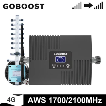 GOBOOST 4G Signalo Stiprintuvas AWS 1700 2100 MHz Kartotuvas Mobiliajame Telefone Korinio ryšio Stiprintuvas Juosta 4 Antena + 10 Metrų Koaksialinis Kabelis Rinkinyje