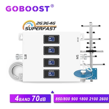 GOBOOST Quad-band korinio ryšio stiprintuvas gsm 2g 3g 4g lubų & pilna juosta antenos komplektą už 850 900 1800 2100 kartotuvas mobiliojo ryšio stiprintuvas