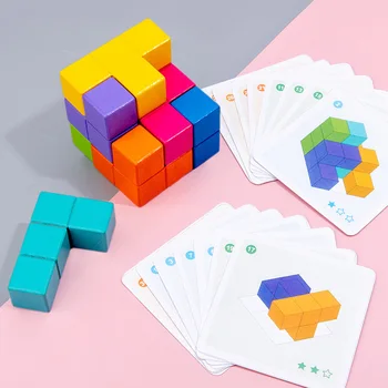 Galvoju Kubo Žvalgybos 3d Galvosūkiai Tetris Mediniai Žaislai Vaikams Formos Medienos Geometrinis Dėlionės Ankstyvojo Lavinimo Žaidimas Kūdikių Dovanų