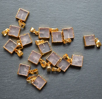Gamtos aikštėje rožinis kvarcas pakabukas su aukso electroplated kraštų - rose kristalų papuošalai žavesio