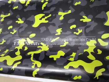 Geltonas Skaitmeninis Spausdinimas Camo Vinilo Automobilių Wrap Stiliaus Su oro burbulas Nemokamai Pikselių geltonos spalvos Kamufliažas Grafika Automobilių Lipdukas Filmas