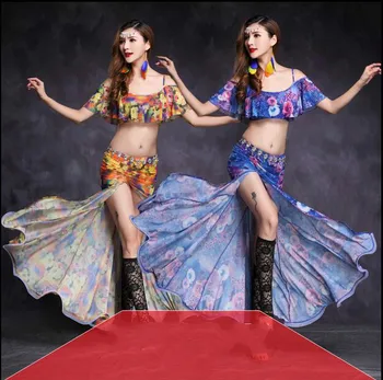 Geros Kokybės pilvo šokio kostiumų nustatyti garsiausių drabužių 2colors Viršuje&sijonas tinka pilvo šokių drabužiai M. L