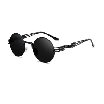 Gotikos Steampunk Apvalūs Akiniai nuo saulės Vyrams, Moterims Lydinio Akiniai Apskritimo Formos Prekės ženklą Dizaineris Saulės akiniai Veidrodis Aukštos Kokybės UV400