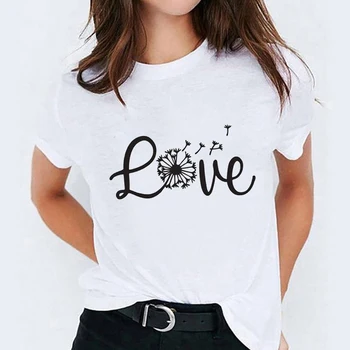 Grafinis Marškinėliai Moterims Patinka Kiaulpienių Mados Širdies Vasaros Rudens Spausdinti Lady T-shirts Viršuje Moterų Ponios Moterų Tee Marškinėliai