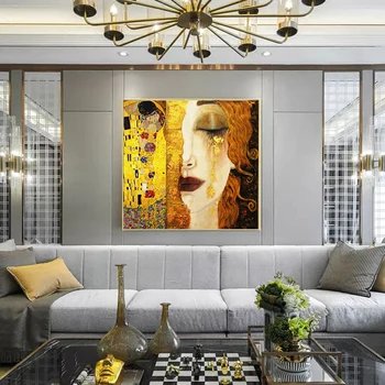 Gustav Klimt Aukso Ašaros ir Pabučiuoti Drobė Paveikslų, Klasikinio Sienos Menas Nuotraukų, Plakatų ir Spausdinimo Gyvenimo Kambario Dekoro