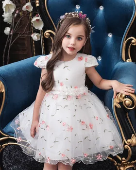 Gėlių Suknelė Mergaičių Naujas Elegantiškas Princesė Suknelė Siuvinėta Vaikų Suknelė Mažas Priimančiosios Gėlių Mergaitės Suknelė