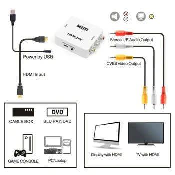 HDMI RCA AV/CVBS Adapteris HD Video Converter Box HDMI, RCA AV/CVSB L/R Vaizdo 1080P, Mini HDMI, AV-Parama NTSC, PAL