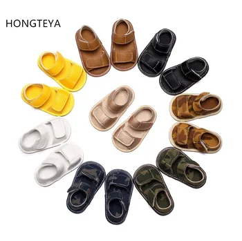 HONGTEYA Naujas 8 spalvos Naujas vasaros rankų darbo pu odos batus bamblys kūdikių berniukų, mergaičių sandalai sunku vienintelis kūdikis mokasinai kūdikių sandalai