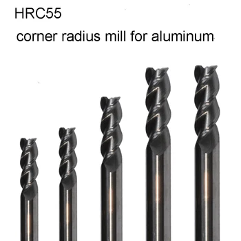 HRC55 Karbido Kampo spindulys pabaigos malūnas aliuminio ir vario,2 3 4 5 6 8MM R0.2 R0.5 R1.0 R1.5 R2