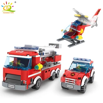 HUIQIBAO 718pcs Gaisrinės Sraigtasparnis Blokai Miesto Statybos Gaisrininkų Sunkvežimis Sumos Švietimo Plytų Žaislai Vaikas