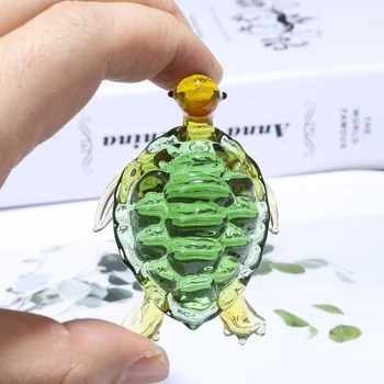 H&D Stiklo Statulėlės Green Sea Turtle Kristalų Rankų Darbo Mielas Mažai Iliustracijų Ranka Pūstinis Miniatiūros Namų Dekoro