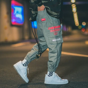 Haremas Poilsiu Mens Krovinių Kelnės Multi Kišenės Reguliarus Mados Atsitiktinis Harajuku Streetwear Banga Vyrų Sweatpants B041