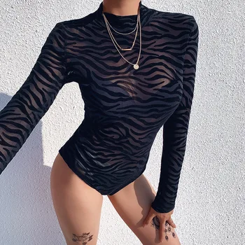 Heeatal Golfo Moterų Megztinis Bodysuit Juodos Juostos Grafinis T Marškinėliai Moterims Drabužių Seksualus Akių Ilgomis Rankovėmis Kailis Mujer Siamo