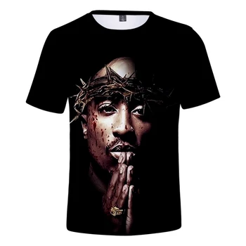 Hip-Hop Reperis 2pac Užsakymą 3D Atspausdintas O-Kaklo marškinėliai Moterims/Vyrams Vasaros trumpomis Rankovėmis Marškinėlius Harajuku Atsitiktinis Streetshirt Drabužiai