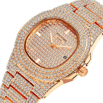 Hip-Hop Vyrai Laikrodžiai Top Brand Prabangus Diamond Bling Lediniame Iš Watch Vyrų Aukso Kalendoriaus Laikrodis relogio masculino reloj hombre