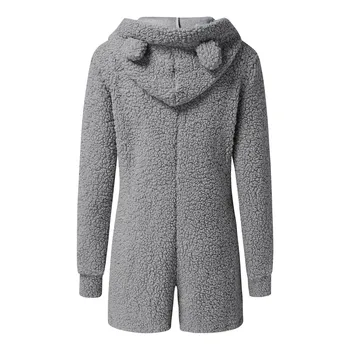 Hoodies Moterų Purus Vilnos Gobtuvu Meškiukas Šortai Romper Pižama Sleepwear Jumpsuit Atsitiktinis Žiemos Streewear Playsuits 2020 M.