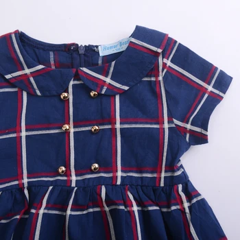 Humoro Lokys 2020 Metų Vasaros Brand New Baby Girl Dress dviejų eilių Mygtuką Lėlės Apykaklės Britų Pledas Trumpas rankovėmis Suknelė Mergaitėms, Drabužiai