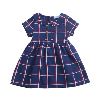 Humoro Lokys 2020 Metų Vasaros Brand New Baby Girl Dress dviejų eilių Mygtuką Lėlės Apykaklės Britų Pledas Trumpas rankovėmis Suknelė Mergaitėms, Drabužiai