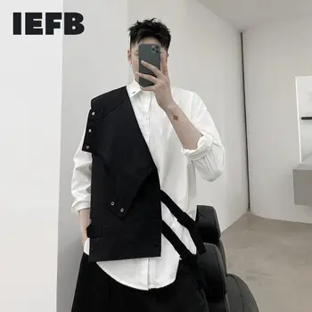 IEFB /vyriški drabužiai paprasta nereguliarus tuščiaviduriai iš tvarstis kratinys juoda liemenė vyrų 2021 m. vasaros mados liemenė korėjos viršūnes 9Y2919