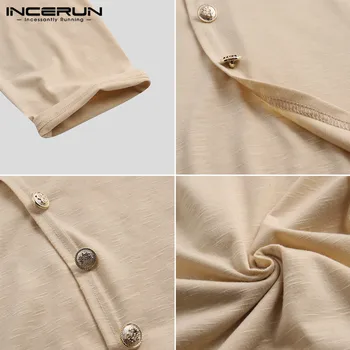 INCERUN 2021 Vyrų Indijos Marškiniai ilgomis Rankovėmis Golfo Derliaus Kietas Mygtuką, Nereguliarus Ilgai Viršūnes Suknelė Marškiniai Vyrams Musulmonų Drabužiai.