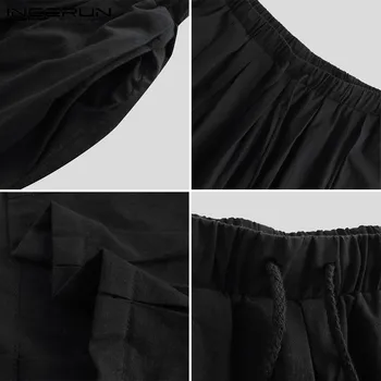 INCERUN Kietų Vyrų Pločio Kojų Kelnės Plati Elastinga Juosmens Medvilnės 2021 Šokių Kelnės Poilsiu Unisex Plisuotos Kelnės Vyrams Streetwear 5XL