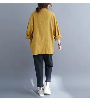 Ilgomis rankovėmis medvilnės skalbiniai pavasario rudens derliaus korėjos stiliaus plius dydis Atsitiktinis laisvi marškinėliai moterims palaidinė 2021 drabužius ponios viršūnės