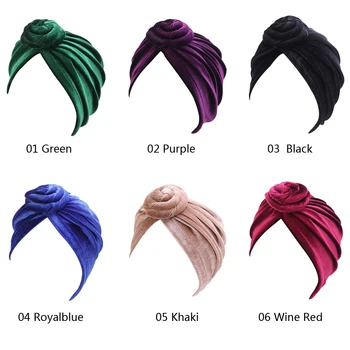 Indijos Moterys Aksomo Turbaną Skrybėlę Hijab Twist Mazgas Chemo Bžūp Ruožas Kepuraitė Galvą Apvyniokite Plaukų Slinkimas, Galvos Apdangalai, Musulmonų Padengti Automobilio Variklio Dangčio