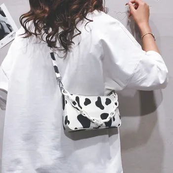 Ins super gaisro mergina stilius mielas karvių modelis juodos ir baltos spalvos kontrasto spalvų Oksfordo audinio pažastų krepšys krepšys moterims 