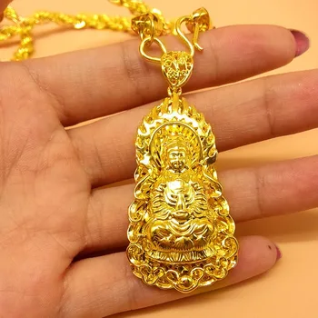 Intage Geltonos Aukso Užpildytas Buda Pakabukas &Karoliai Susukti Grandinės Budizmo Tikėjimai Karoliai Vyrai Moterys