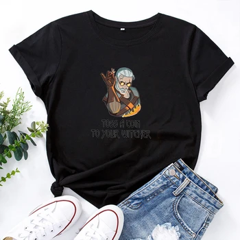 IŠMESTI MONETĄ Į SAVO WITCHER Atspausdintas T-Shirt Moterims, Mados Medvilnės Moterų Tshirts Atsitiktinis Marškinėliai, Femme Gotikos Marškinėliai Moterims