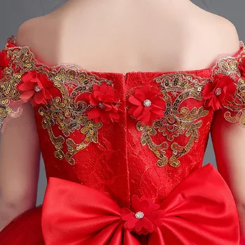Išskirtinį Kamuolys Suknelė Raudona Ilga Gale Gėlių mergaičių Suknelės Vestuvėms, vaikams, Elegantiškas Aukso Viela Gimtadienio Konkurso Suknelė pagal Užsakymą