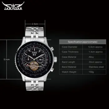 JARAGAR Vyrai Laikrodžiai Automatinė Savarankiškai Vėjo Prabanga Mechaninis laikrodis Nerūdijančio Plieno Juosta Smūgiams Užbaigti Kalendorių Žiūrėti
