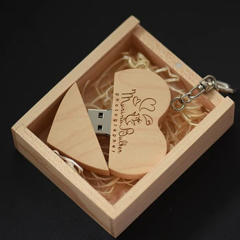 JASTER mediniai širdies USB + dovanų dėžutė, usb 2.0 flash drive pendrive 4GB 8GB 16GB 32GB 64GB(nemokamai logotipą)vestuvių fotografija